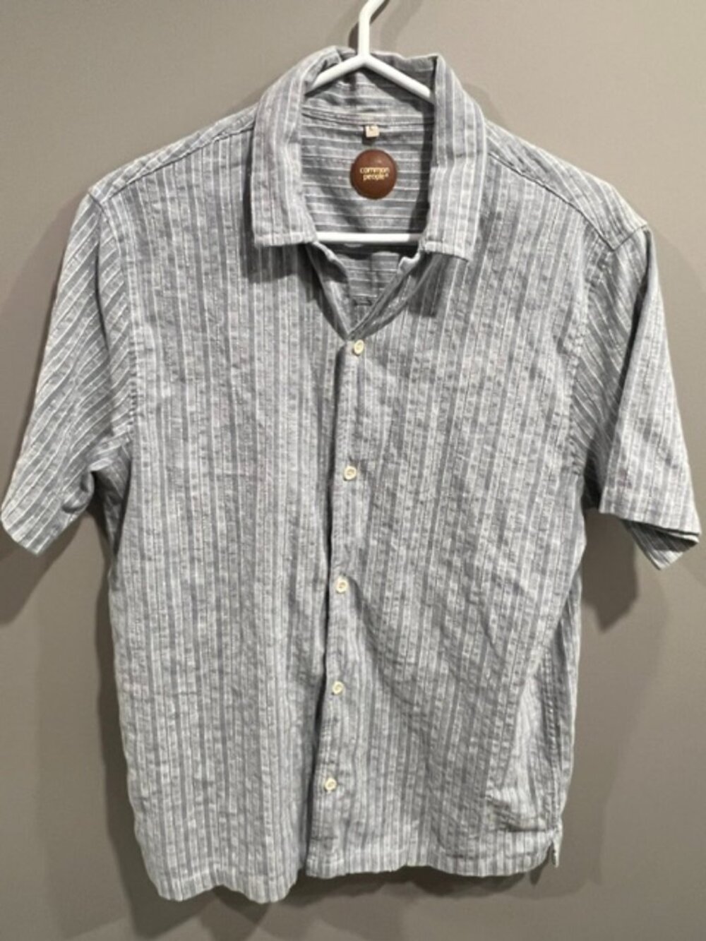 Common People Gray Striped Short Sleeve Button Down Shirt Large